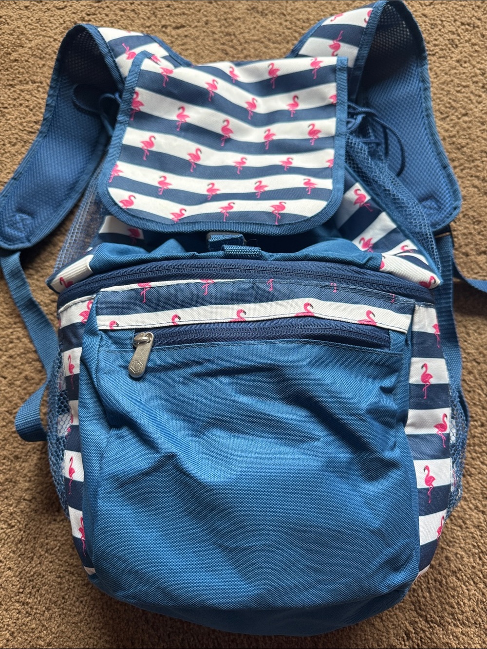 Blue Flamingo Stripe Cooler Backpack .. like new.. Oniva